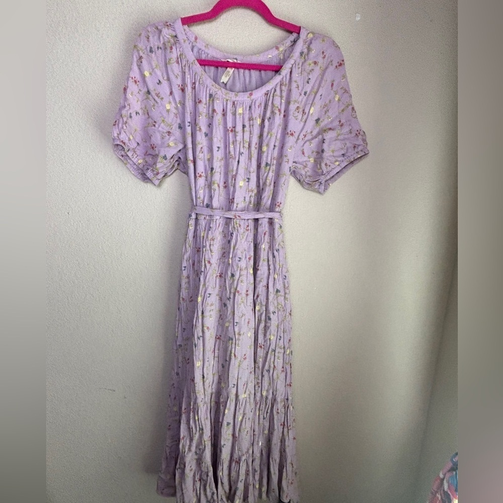Matilda Jane Enchanted Garden Lavender Floral Tiered Short Sleeve Midi Dress M - Picture 7 of 10